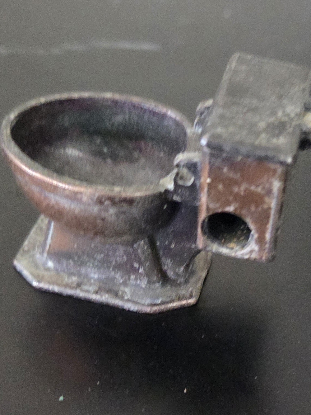 Unique Vintage Bronze Tone Miniature Toilet Pencil Sharpener